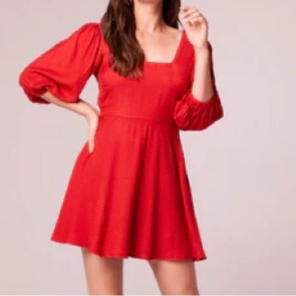 Band Of The Free Josette Red Puff Sleeve Mini Dress Tie Back Elastic Waist Small - Picture 4 of 6
